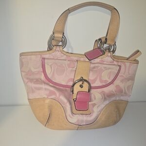 Coach Pink and Tan Shoulder Bag